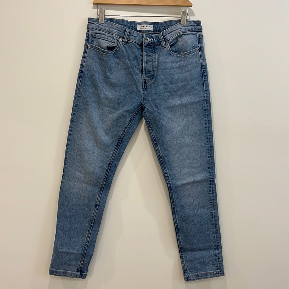 Topman stretch skinny light blue wash denim pants